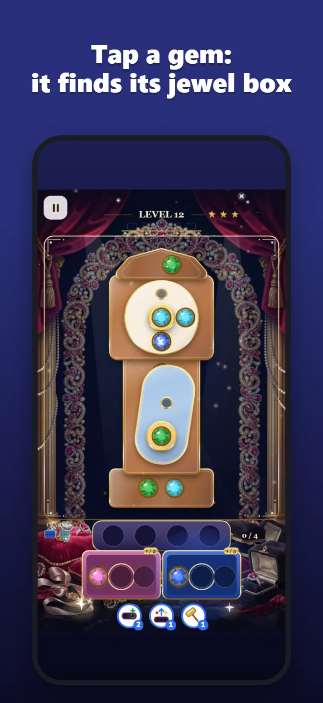 Tap a gem: it finds its jewel box